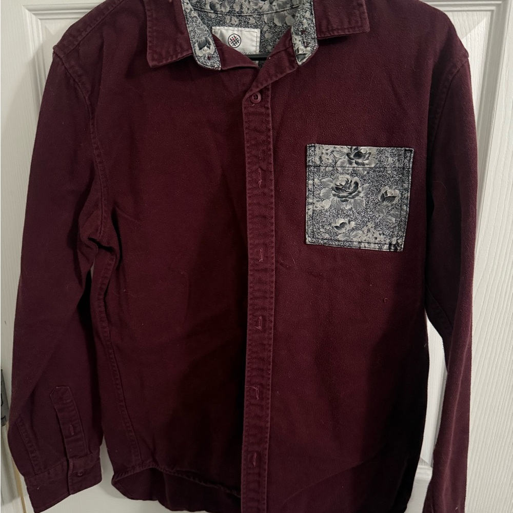 On the Byas Maroon Shirt with Floral Accents
